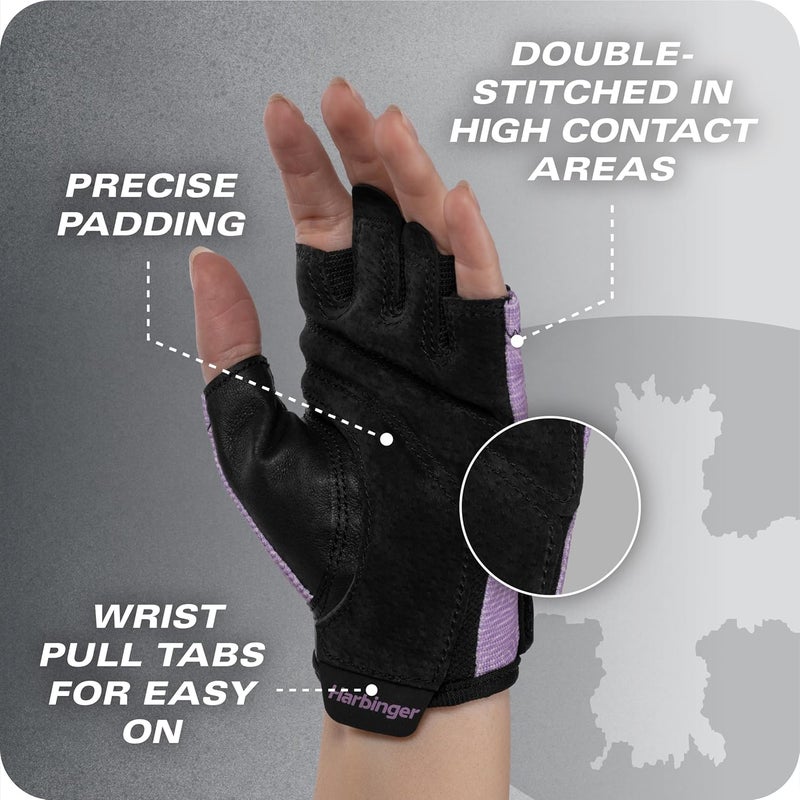 Harbinger Power Gloves 3.0 - Durable Half Finger Weightlifting Gloves with Adjustable Wrist Closure, Breathable Leather Palm, Small, Women's - Image 2